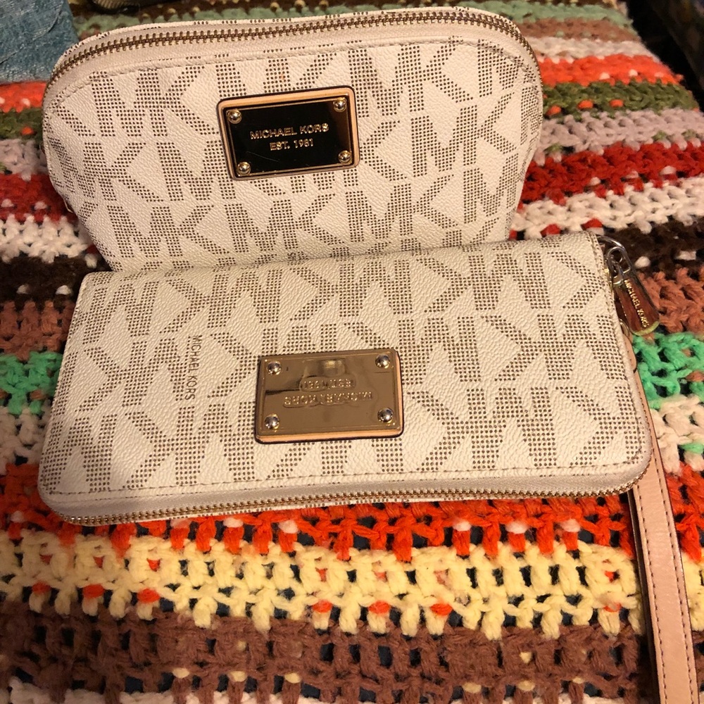 SOLD!!!Authentic MK make up pouch and long wallet.